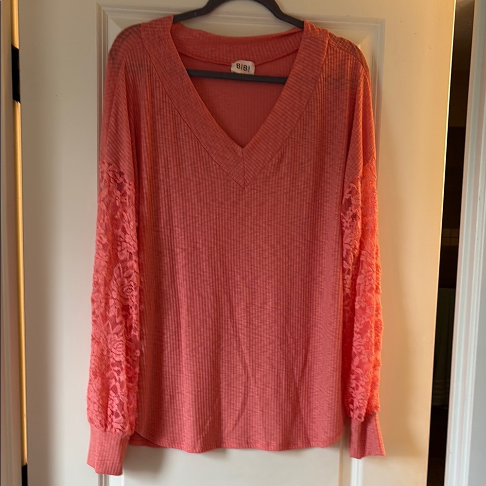 BiBi Pink Ruffled Long Sleeve Blouse